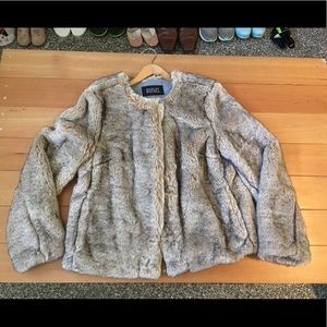 Badgley Mischka Collarless Faux Fur Coat